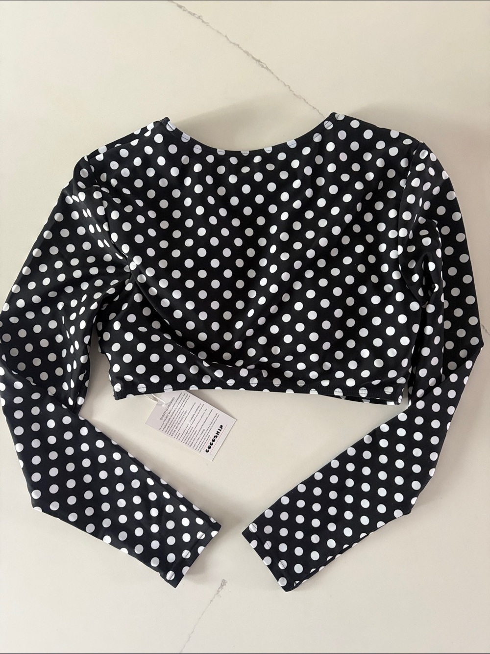 COCOSHIP Black & White Polka Dot Long-Sleeve Crop Top